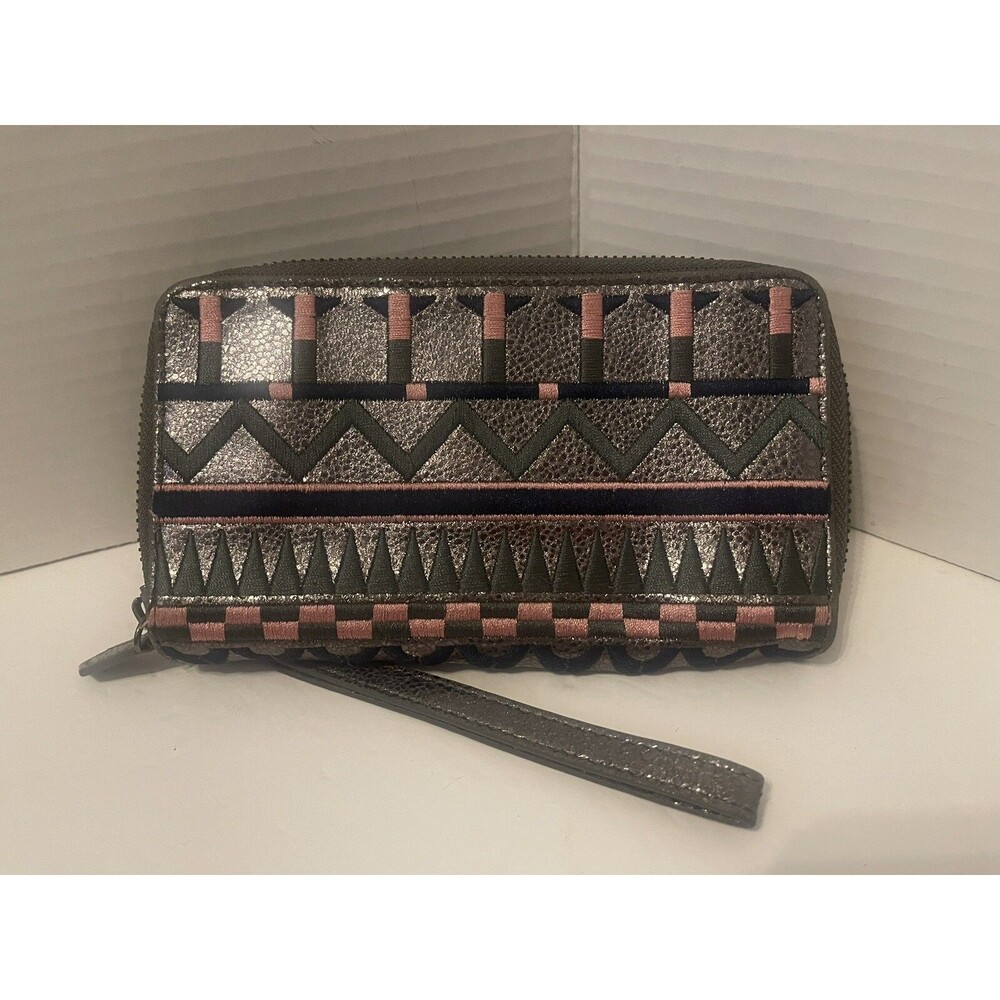 Isabella Fiore Women's Silver Multicolored Embroidered  Leather Wallet